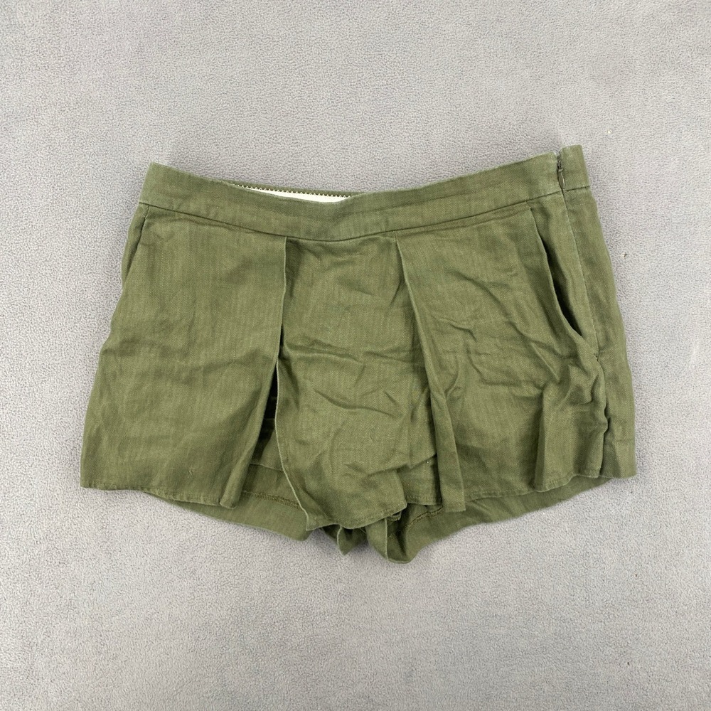 J.Crew Womens Green Linen Herringbone Skort Side Zip Mini Shorts Size 4